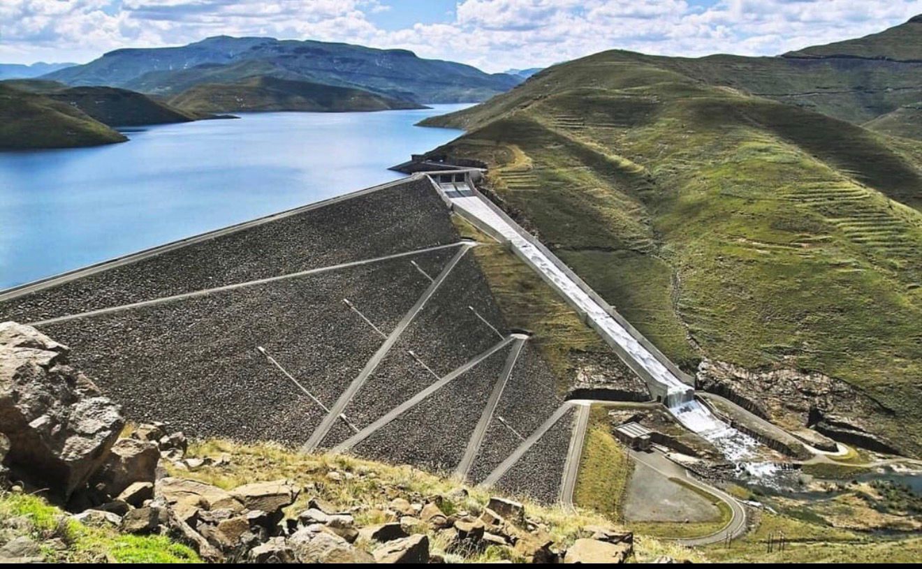 Katse Dam - curved concrete arch dam in Lesotho highlands