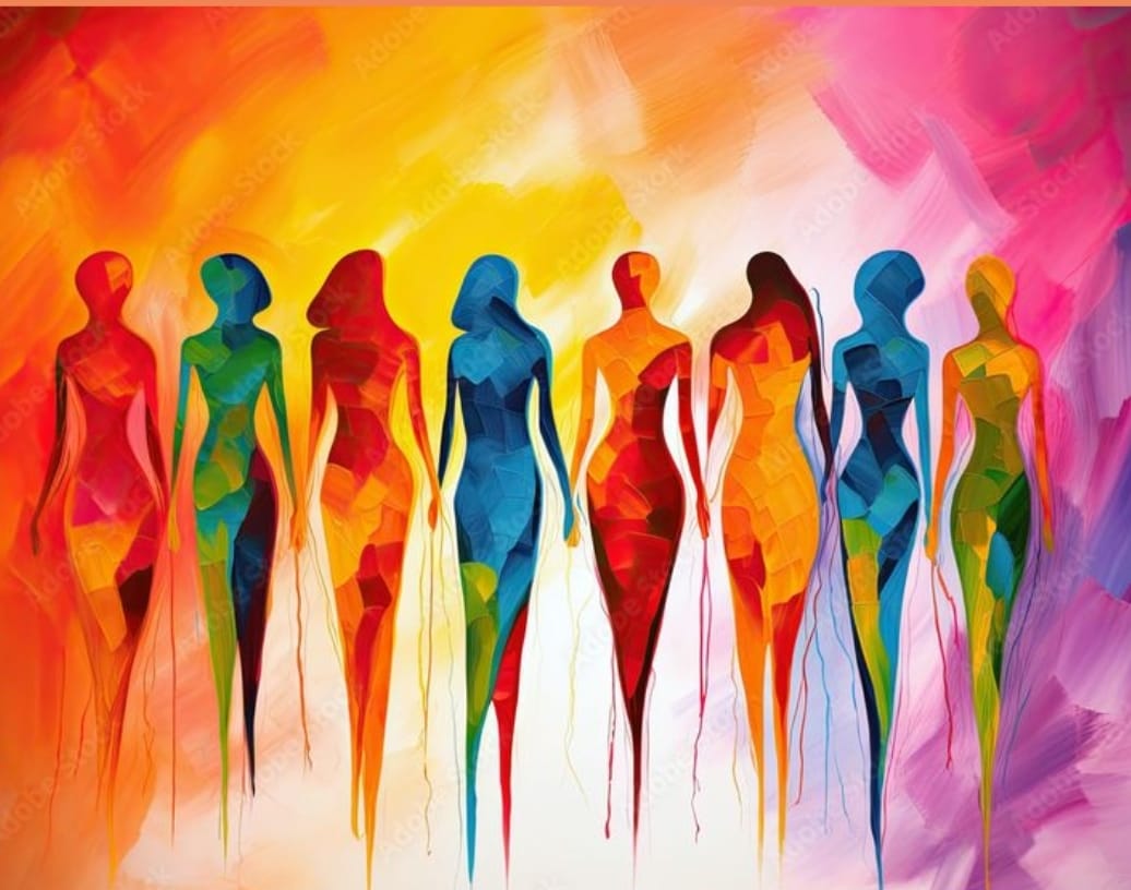 Colorful abstract art of women standing together - Women's Empowerment Conference